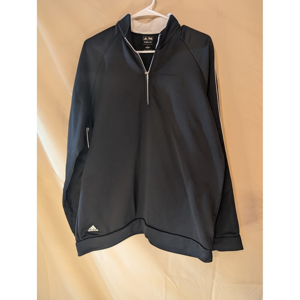 ADIDAS Golf Climalite 1/4 Zip‎ Pullover Black White Trim Men's Size L Jacket